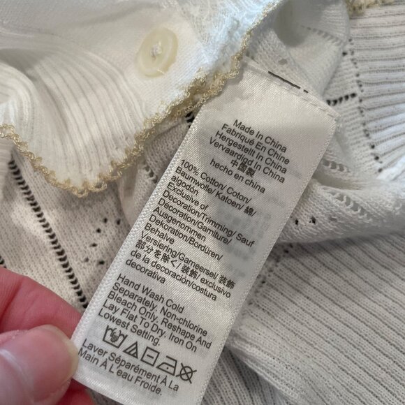 NWT J.Crew Sz L White Pointelle Short-Sleeve V-Neck Cardigan Ultra-Fine Cotton - Picture 8 of 9